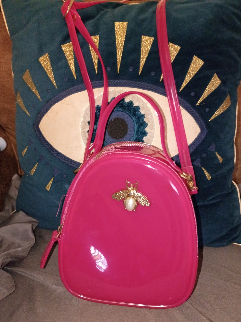 Jelly Bee Hot Pink Patent Bee Accent Crossbody Bag - Women